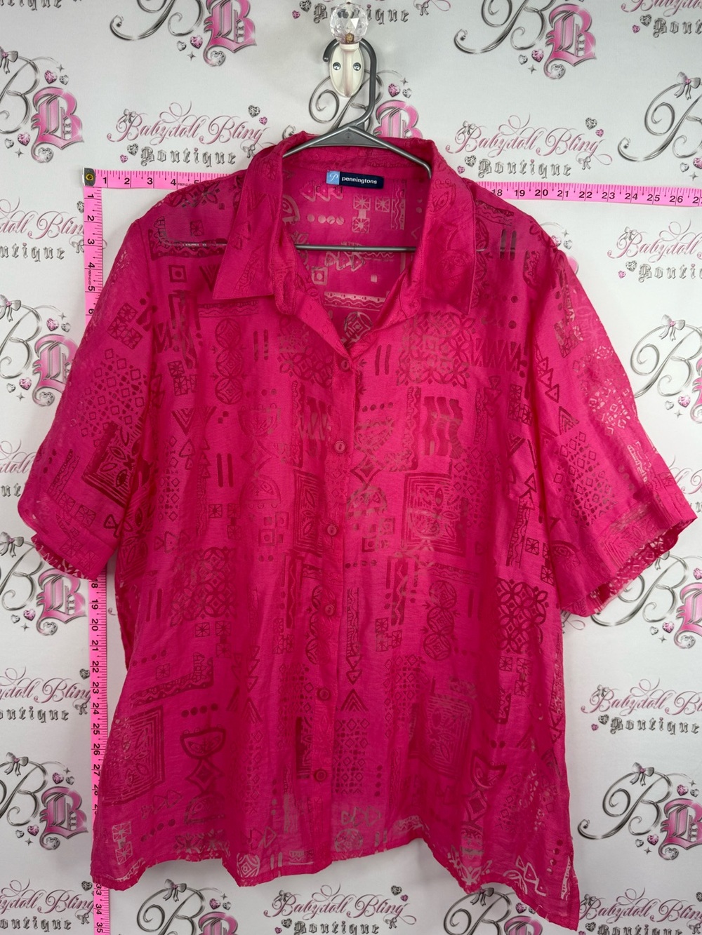 Penningtons tiki shirt Short Sleeve Button-Down Shirt - Hot Pink